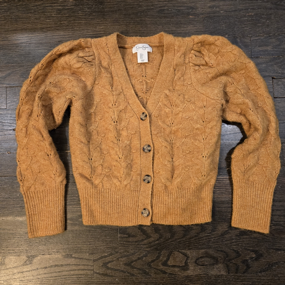 Women's Cable Knit Cardigan Sweater - Mustard Yellow